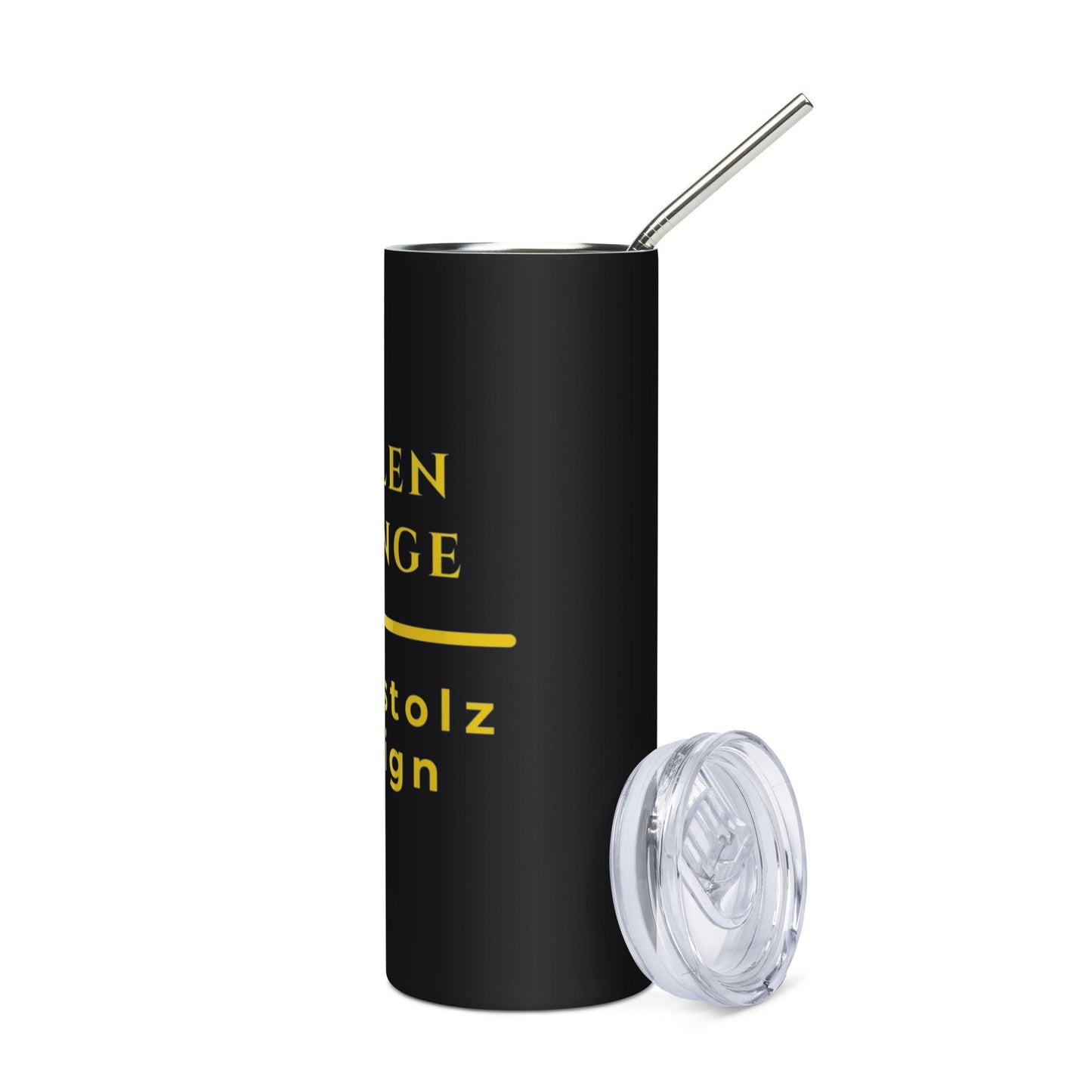 Seelenklänge Gold Edelstahlbecher in Schwarz - Welt für Liebe und Verbundenheit - Links - Wortstolz Design