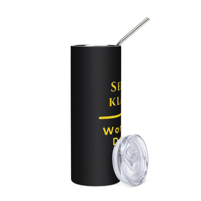 Seelenklänge Gold Edelstahlbecher in Schwarz -Welt für Liebe und Verbundenheit - Rechts - Wortstolz Design