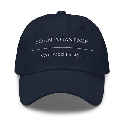 Sonnengantisch Premium Dad Cap in Marineblau aus Chino-Baumwoll-Twill - neues Wort für Strahlkraft und Energie - Front - Wortstolz Design
