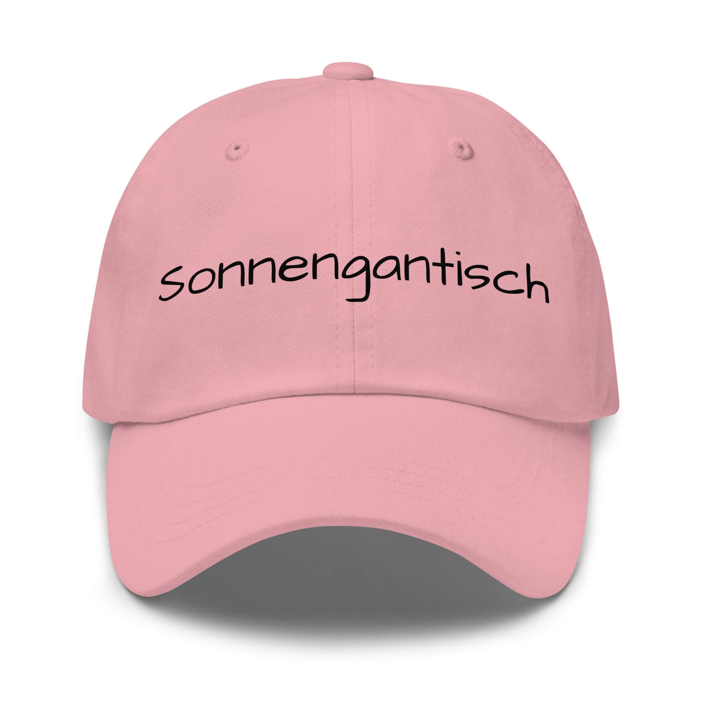 Sonnengantisch Premium Dad Cap in Pink aus Chino-Baumwoll-Twill - neues Wort für Strahlkraft und Energie - Front - Wortstolz Design