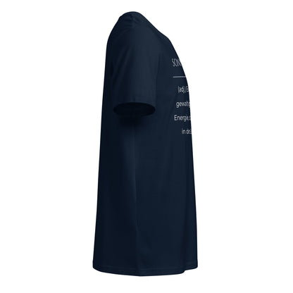 Sonnengantisch T-Shirt in Marineblau aus Bio-Baumwolle - neues Wort für Strahlkraft und Energie - Rechts - Wortstolz Design