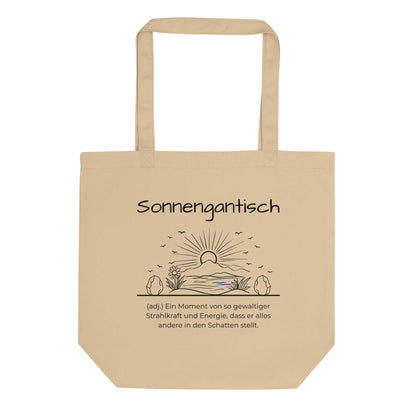 Sonnengantisch Bio-Stoffbeutel. Einkaufstasche in Oyster aus Bio-Baumwolle - Res5 Edition - Frontansichtmit schwarzem Print