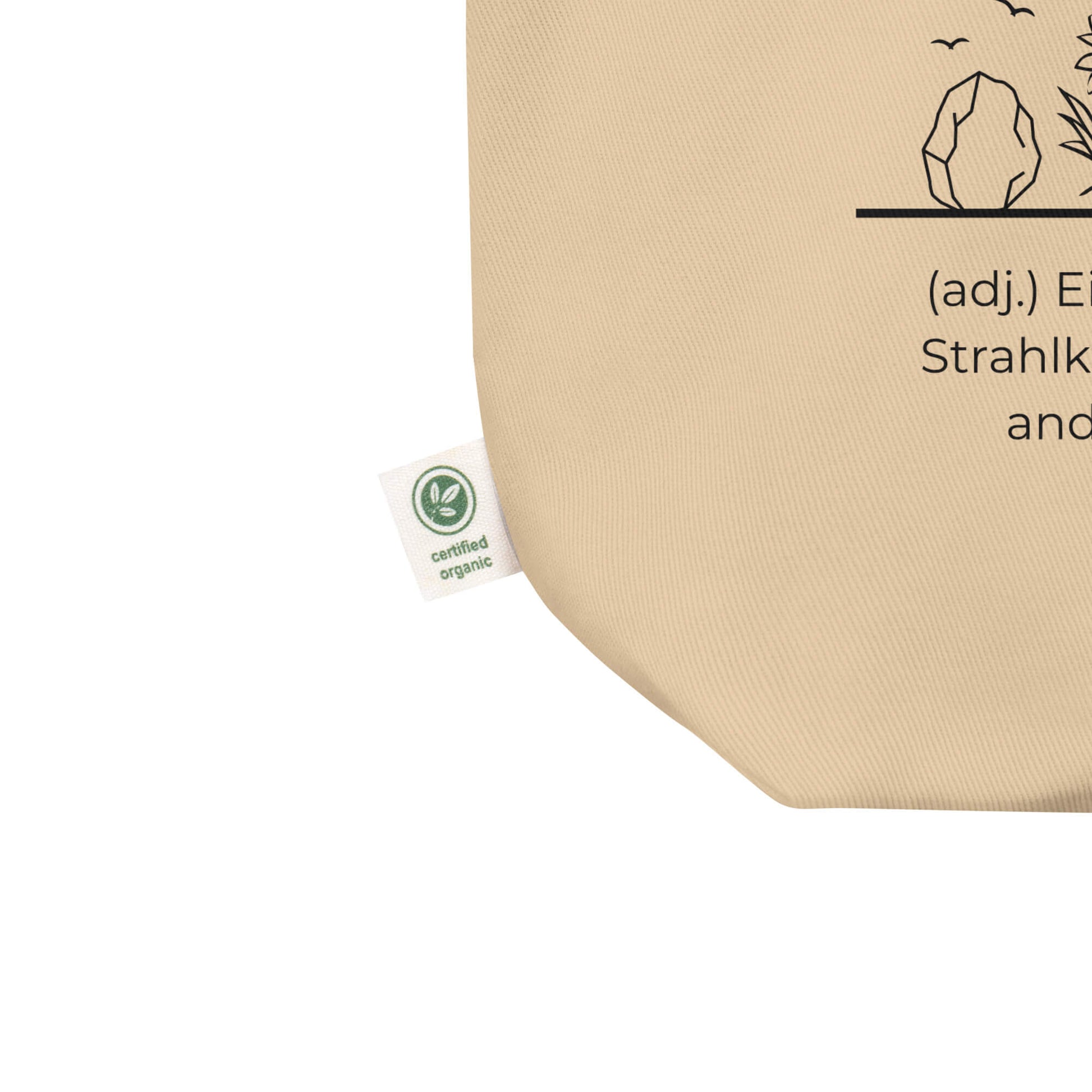 Sonnengantisch Bio-Stoffbeutel. Einkaufstasche in Oyster aus Bio-Baumwolle - Res5 Edition - Ansicht Zertifikat Info