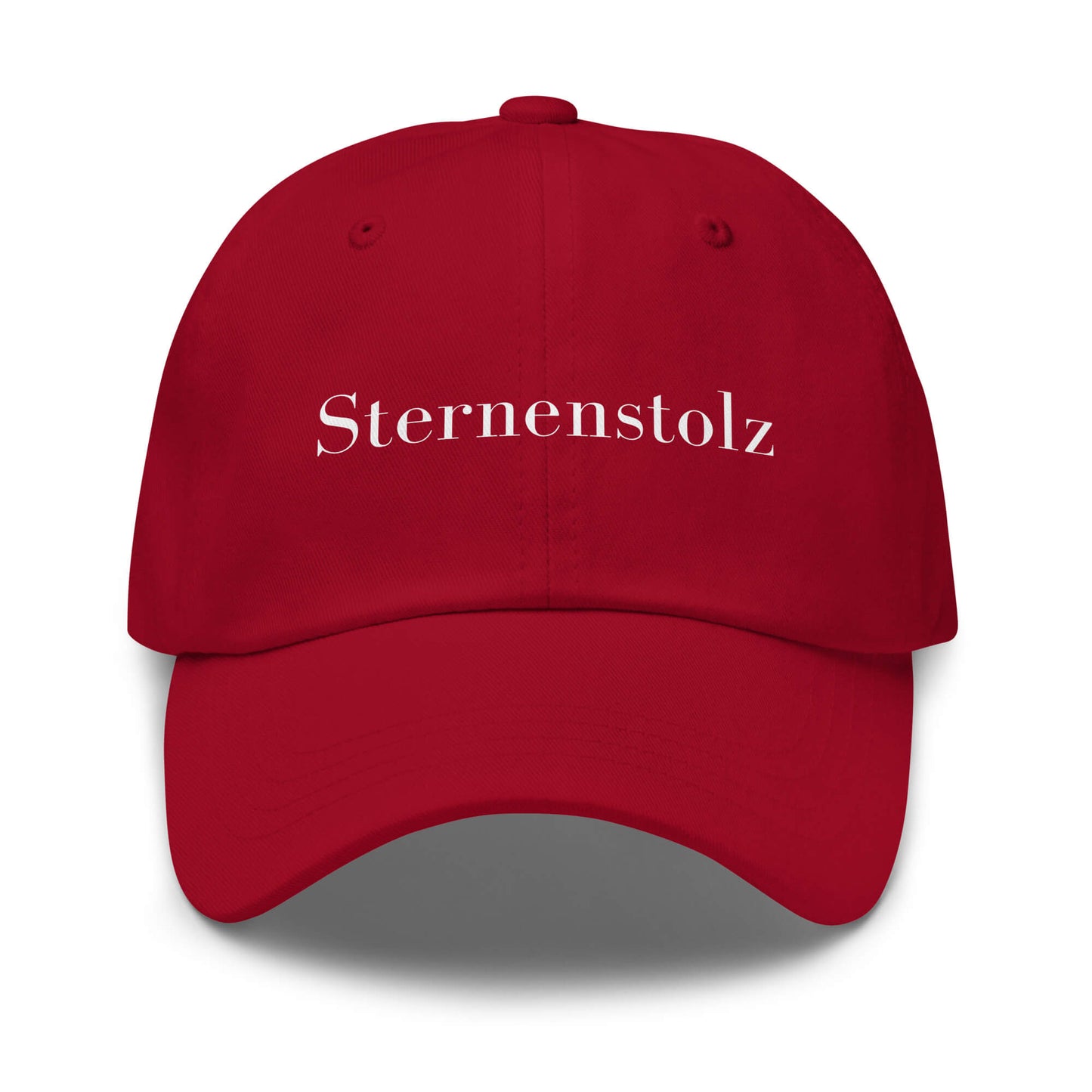 Sternenstolz Premium Dad Cap in Cranberry aus Chino-Baumwoll-Twill - neues Wort für Größe und Stolz - Front - Wortstolz Design