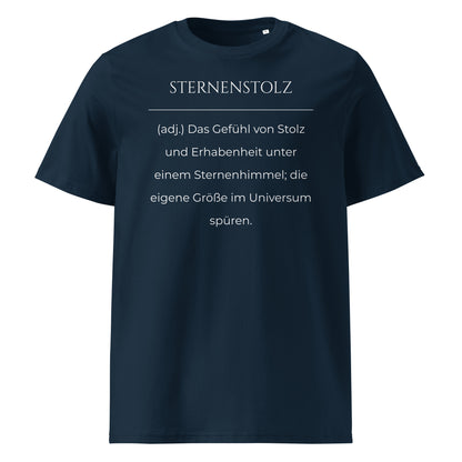 Sternenstolz Premium T-Shirt in Marineblau aus Bio-Baumwolle - neues Wort für Größe und Stolz - Front - Wortstolz Design