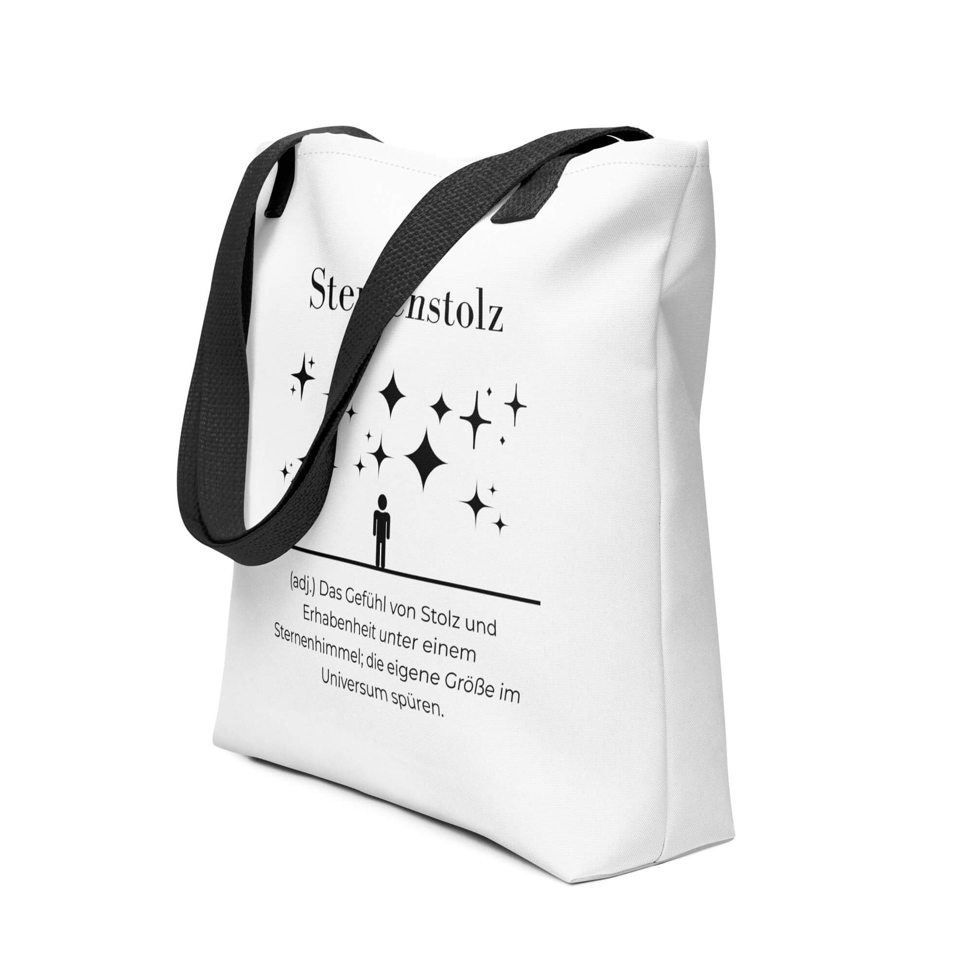 Sternenstolz - Stofftasche in Black - White aus Polyester und Baumwolle - Premium Edition - Frontansicht schräg mit schwarzem Print