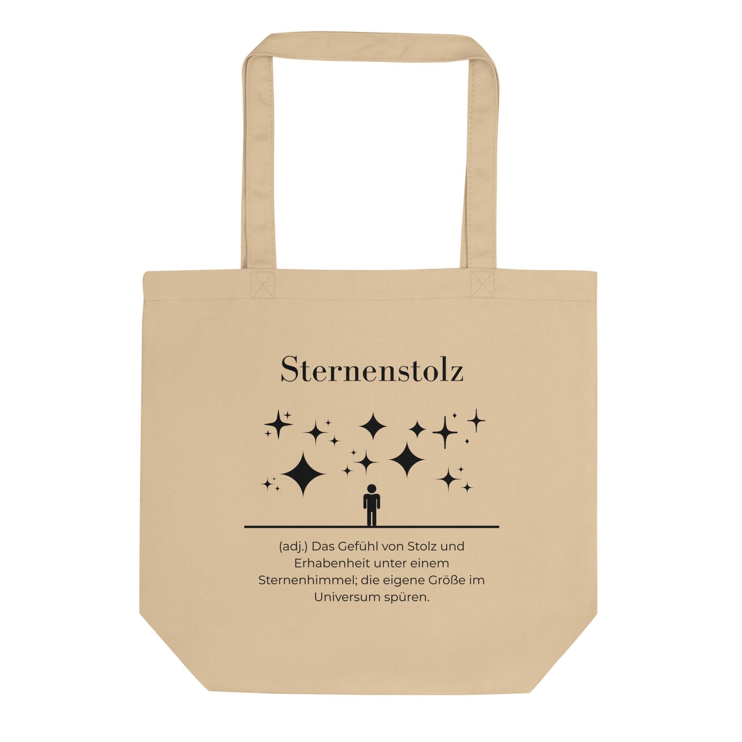 Sternenstolz Bio-Stoffbeutel. Einkaufstasche in Oyster aus Bio-Baumwolle - Res5 Edition - Frontansichtmit schwarzem Print