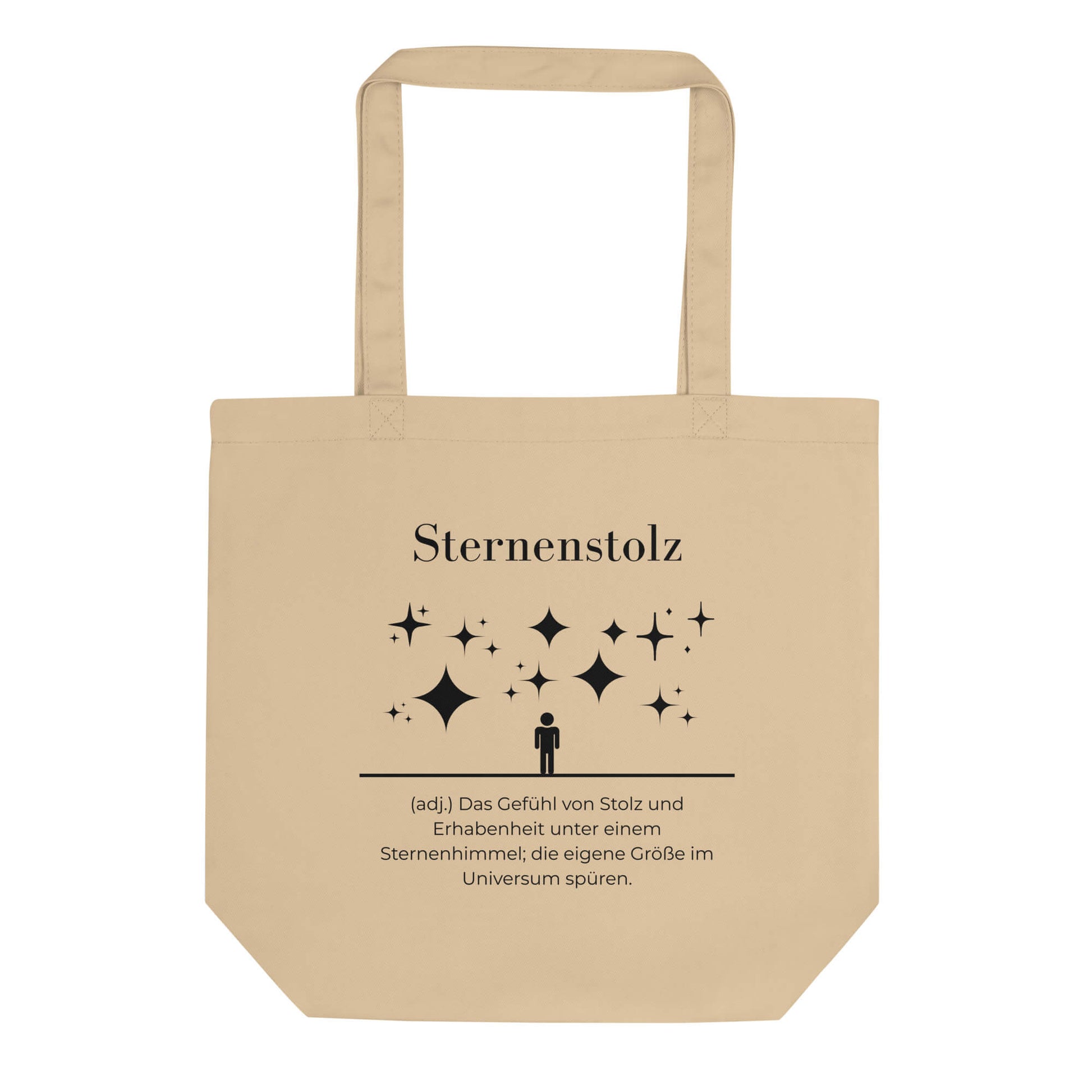 Sternenstolz Bio-Stoffbeutel. Einkaufstasche in Oyster aus Bio-Baumwolle - Res5 Edition - Frontansichtmit schwarzem Print