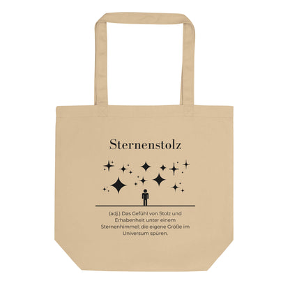 Sternenstolz Bio-Stoffbeutel. Einkaufstasche in Oyster aus Bio-Baumwolle - Res5 Edition - Frontansichtmit schwarzem Print