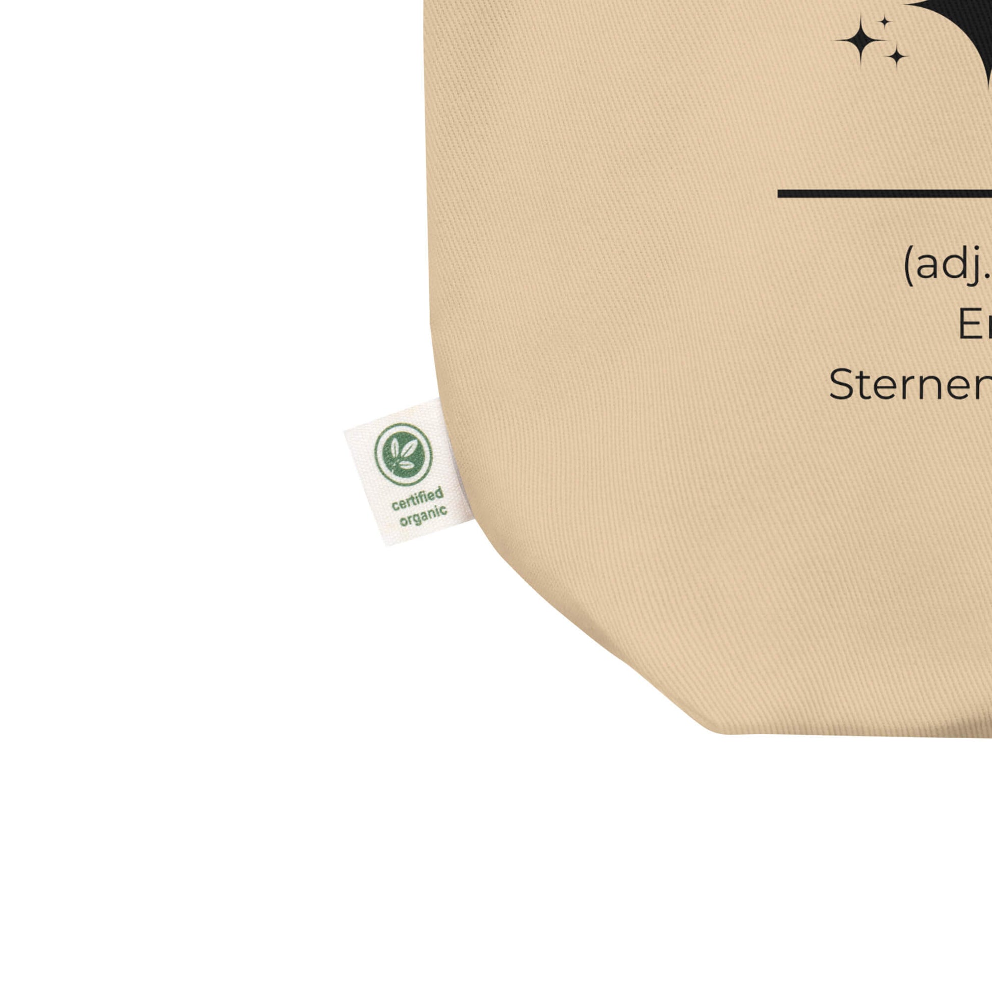 Sternenstolz Bio-Stoffbeutel. Einkaufstasche in Oyster aus Bio-Baumwolle - Res5 Edition - Ansicht Zertifikat Info