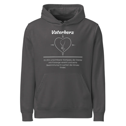 Geschenk Hoodie - Vaterherz Kapuzenpullover in Anthracite aus Bio-Baumwolle - Res5 Edition - Frontansicht mit weißem Print
