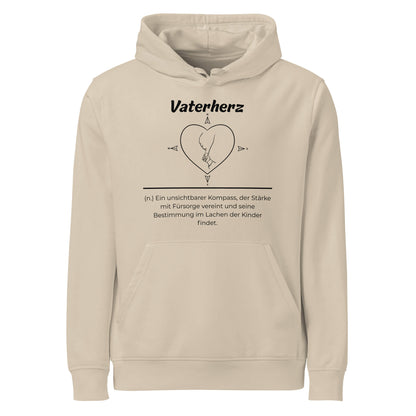 Geschenk Hoodie - Vaterherz Kapuzenpullover in Desert Dust aus Bio-Baumwolle - Res5 Edition - Frontansicht mit weißem Print