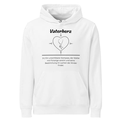 Geschenk Hoodie - Vaterherz Kapuzenpullover in Weiß aus Bio-Baumwolle - Res5 Edition - Frontansicht mit schwarzem Print