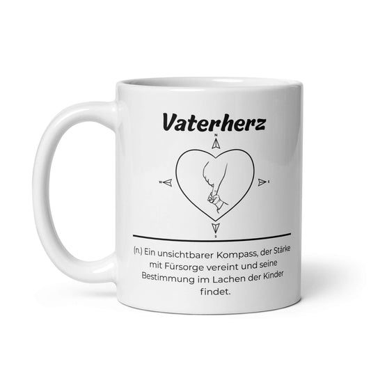 Geschenk Tasse - Vaterherz Keramiktasse in Weiß - Res5 Edition  - Frontansicht mit schwarzem Print - Henkel links