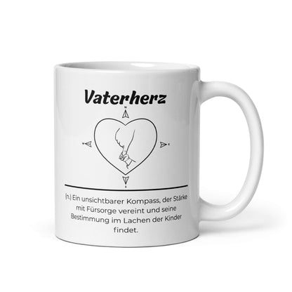 Geschenk Tasse - Vaterherz Keramiktasse in Weiß - Res5 Edition  - Frontansicht mit schwarzem Print - Henkel rechts