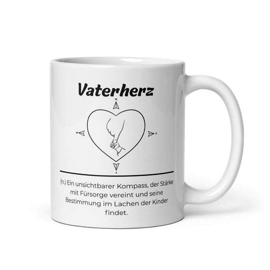 Geschenk Tasse - Vaterherz Keramiktasse in Weiß - Res5 Edition  - Frontansicht mit schwarzem Print - Henkel rechts