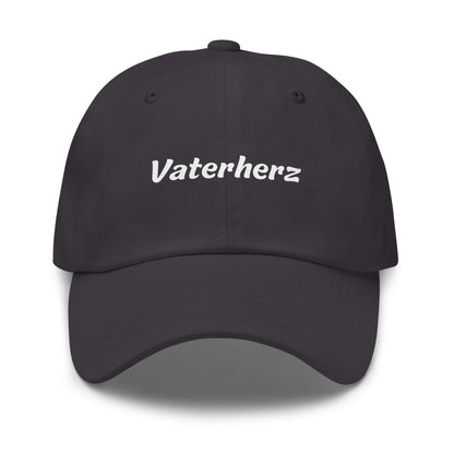 Geschenk Cap - Vaterherz Dad Cap in Grau - Premium Edition - mit weißem Print - Frontansicht