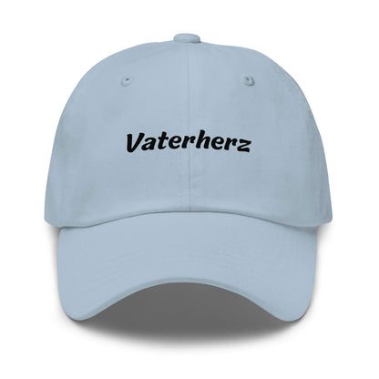 Geschenk Cap - Vaterherz Dad Cap in Light Blue - Premium Edition - mit schwarzem Print - Frontansicht