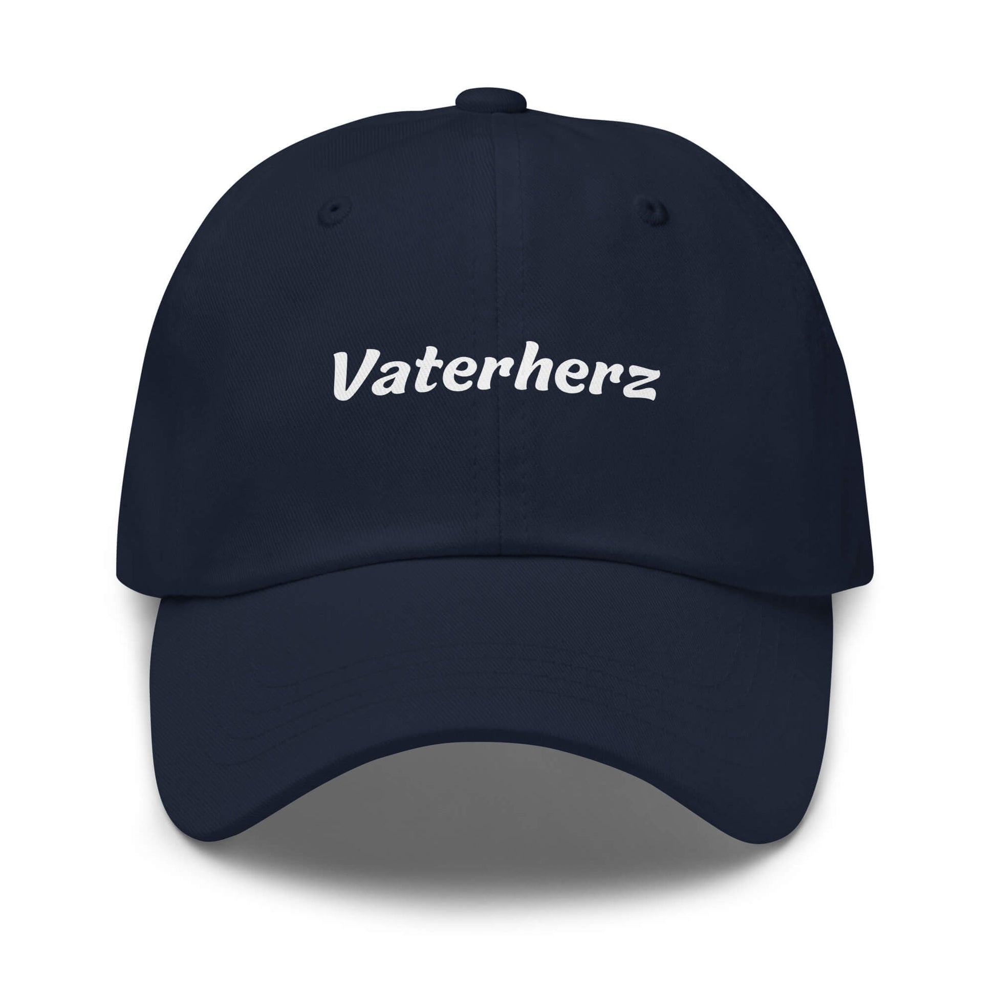 Geschenk Cap - Vaterherz Dad Cap in Marineblau - Premium Edition - mit weißem Print - Frontansicht