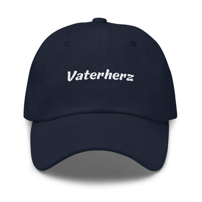 Geschenk Cap - Vaterherz Dad Cap in Marineblau - Premium Edition - mit weißem Print - Frontansicht