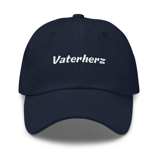 Geschenk Cap - Vaterherz Dad Cap in Marineblau - Premium Edition - mit weißem Print - Frontansicht