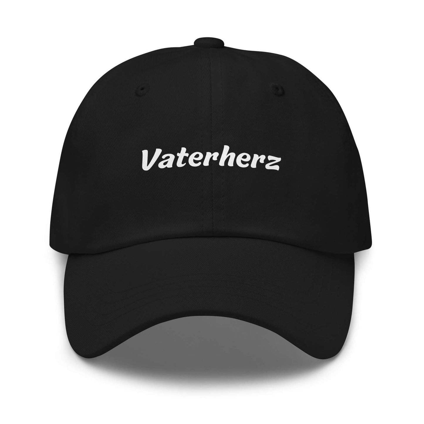 Geschenk Cap - Vaterherz Dad Cap in Schwarz - Premium Edition - mit weißem Print - Frontansicht
