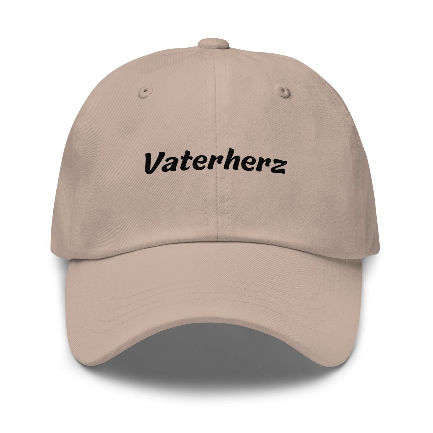 Geschenk Cap - Vaterherz Dad Cap in Stone - Premium Edition - mit schwarzem Print - Frontansicht