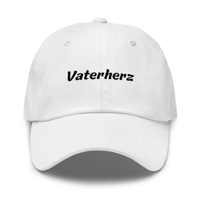 Geschenk Cap - Vaterherz Dad Cap in Weiß - Premium Edition - mit schwarzem Print - Frontansicht