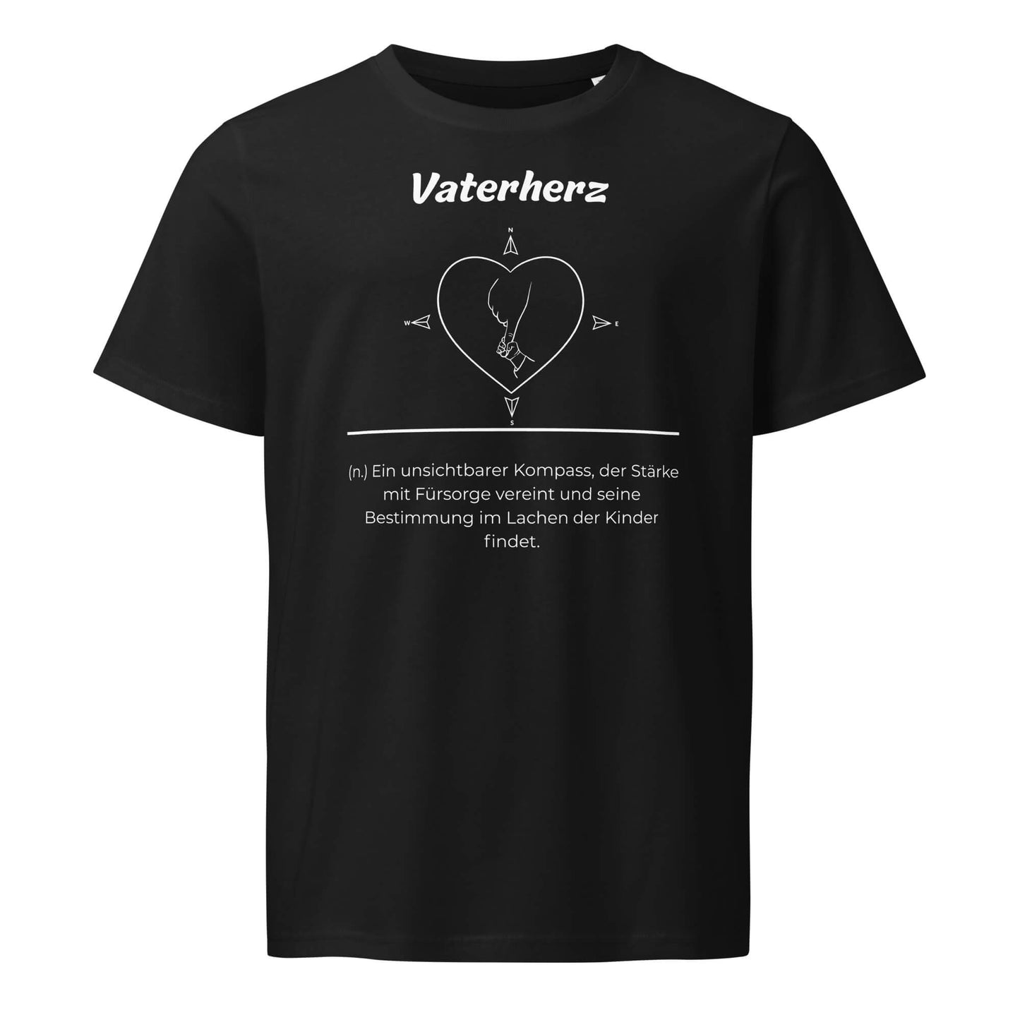 Geschenk T-Shirt - Vaterherz T-Shirt in Black aus 155g/m² Bio-Baumwolle, Res5 Edition, Frontansicht mit weißem Print