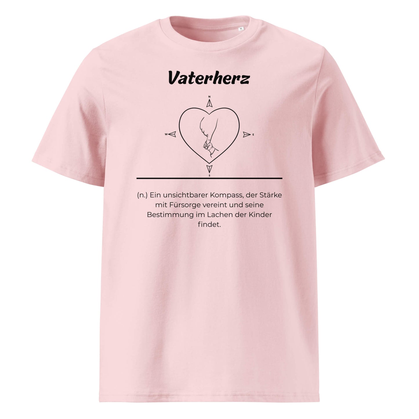 Geschenk T-Shirt - Vaterherz T-Shirt in Cotton Pink aus 180/m² Bio-Baumwolle, Premium Edition, Frontansicht mit weißem Print