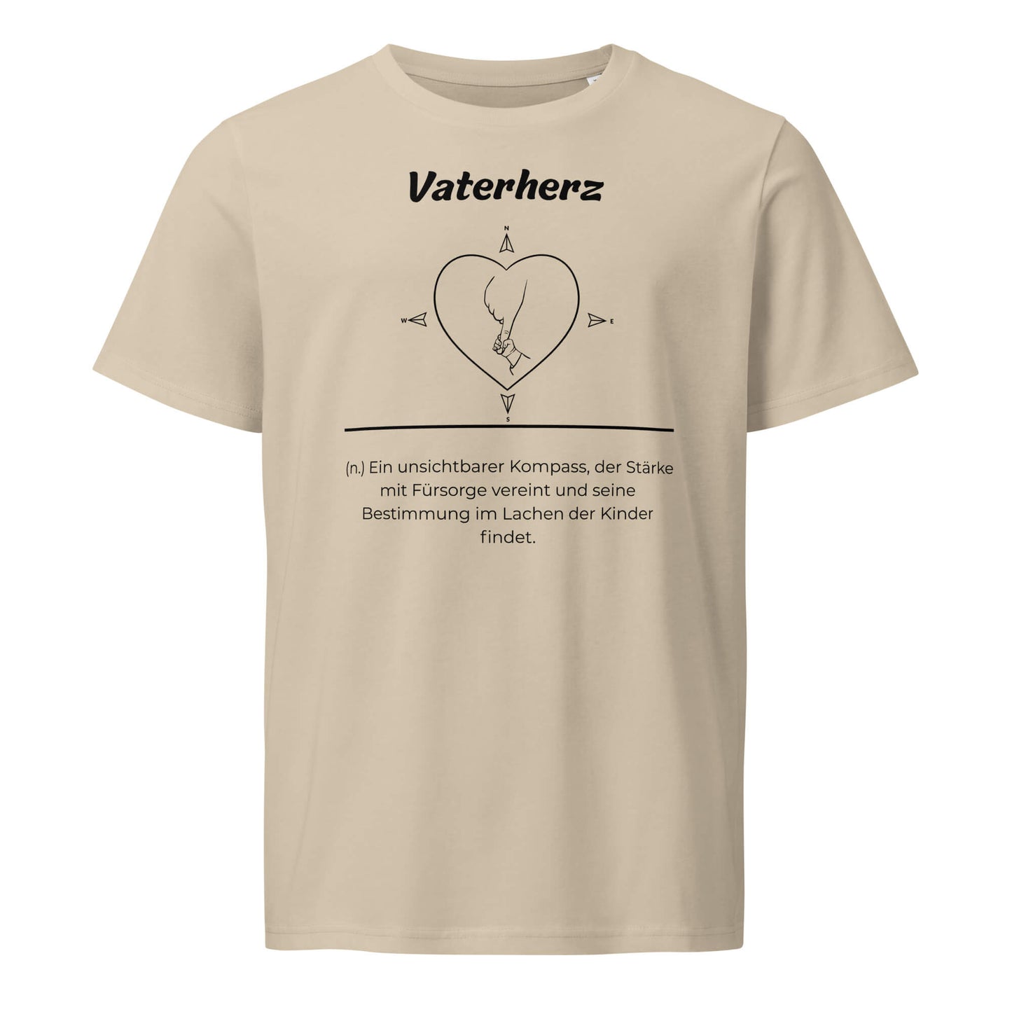 Geschenk T-Shirt - Vaterherz T-Shirt in Desert Dust aus 155g/m² Bio-Baumwolle, Res5 Edition, Frontansicht mit weißem Print