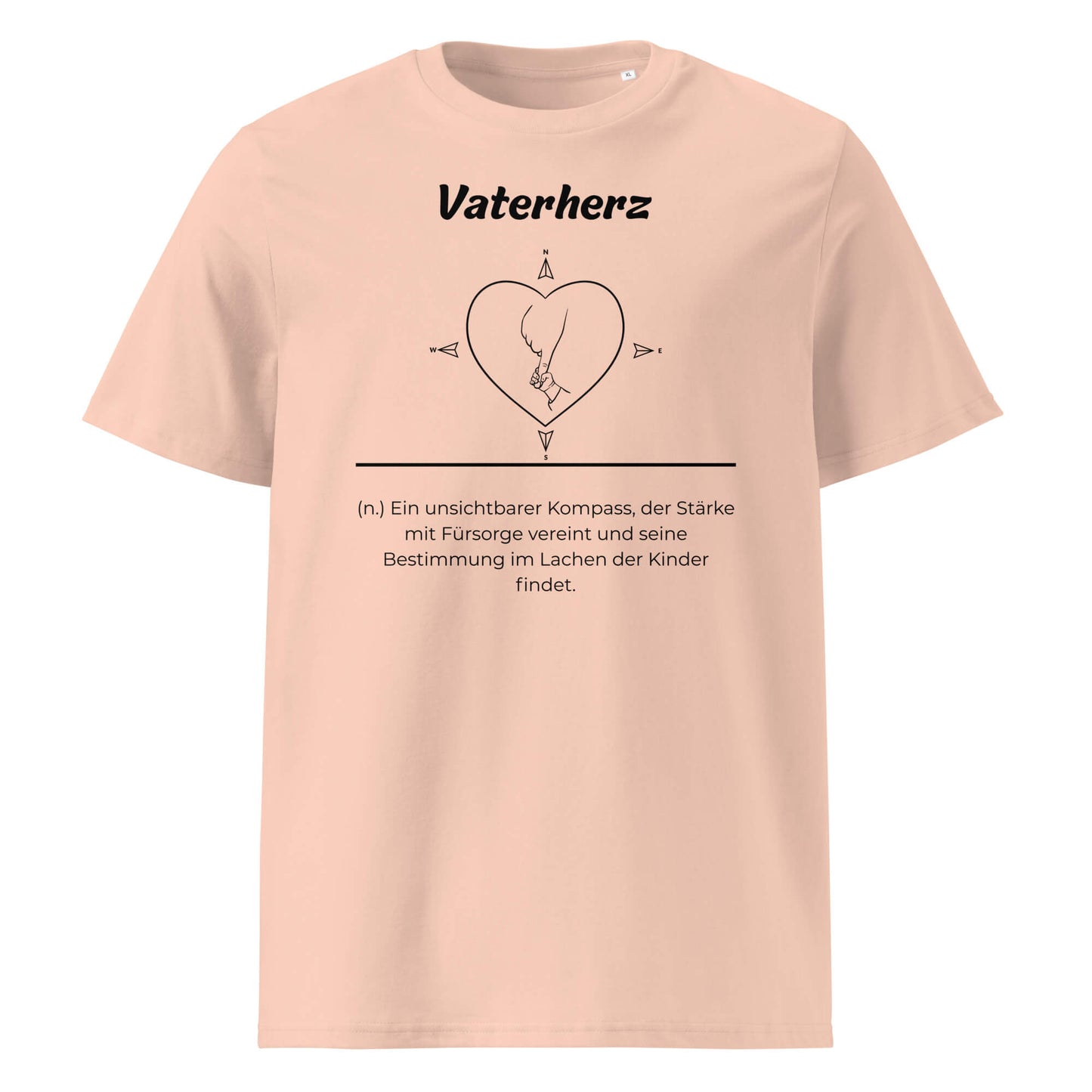 Geschenk T-Shirt - Vaterherz T-Shirt in Fraiche Peche aus 180/m² Bio-Baumwolle, Premium Edition, Frontansicht mit weißem Print
