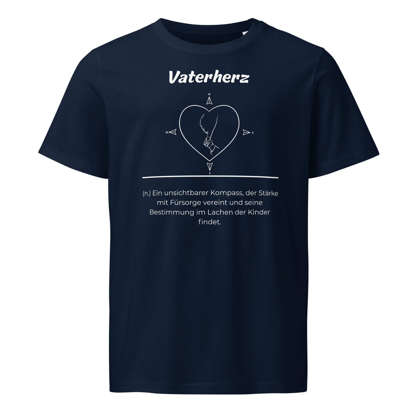 Geschenk T-Shirt - Vaterherz T-Shirt in French Navy aus 155g/m² Bio-Baumwolle, Res5 Edition, Frontansicht mit weißem Print