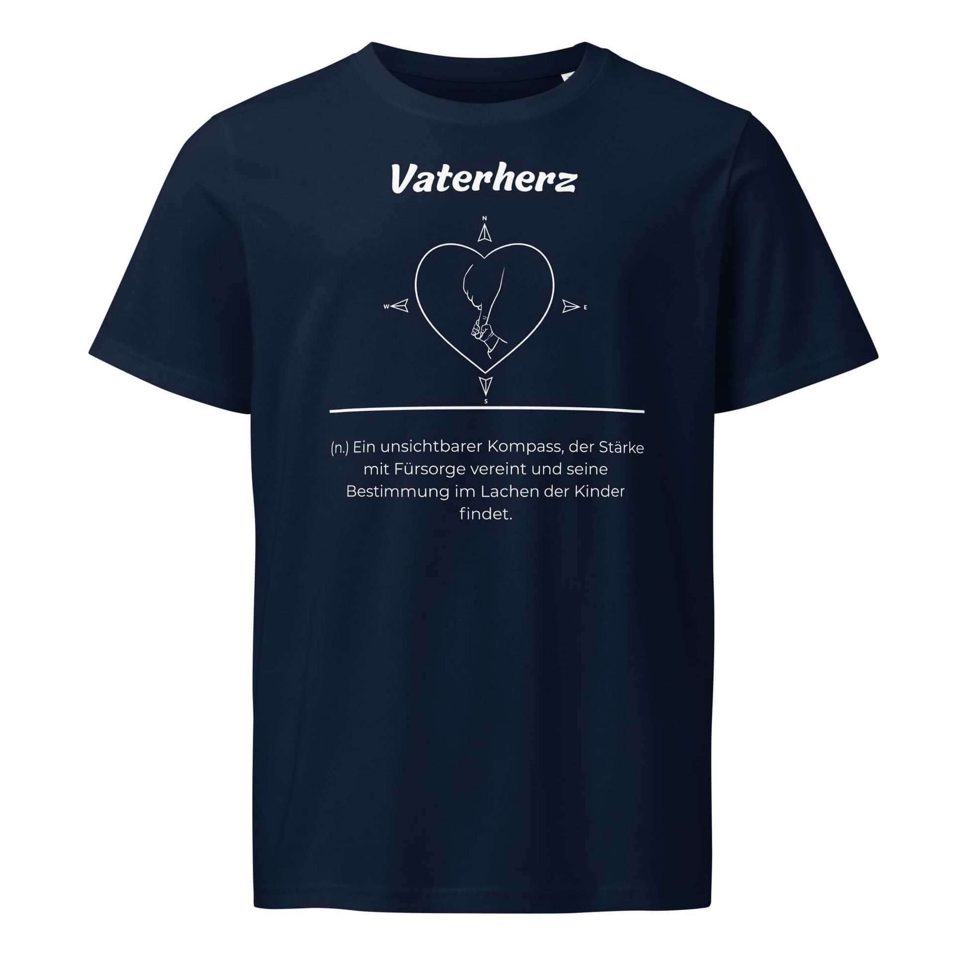 Geschenk T-Shirt - Vaterherz T-Shirt in French Navy aus 155g/m² Bio-Baumwolle, Res5 Edition, Frontansicht mit weißem Print