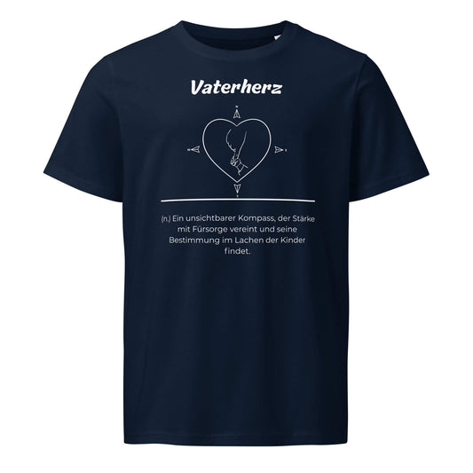 Geschenk T-Shirt - Vaterherz T-Shirt in French Navy aus 155g/m² Bio-Baumwolle, Res5 Edition, Frontansicht mit weißem Print