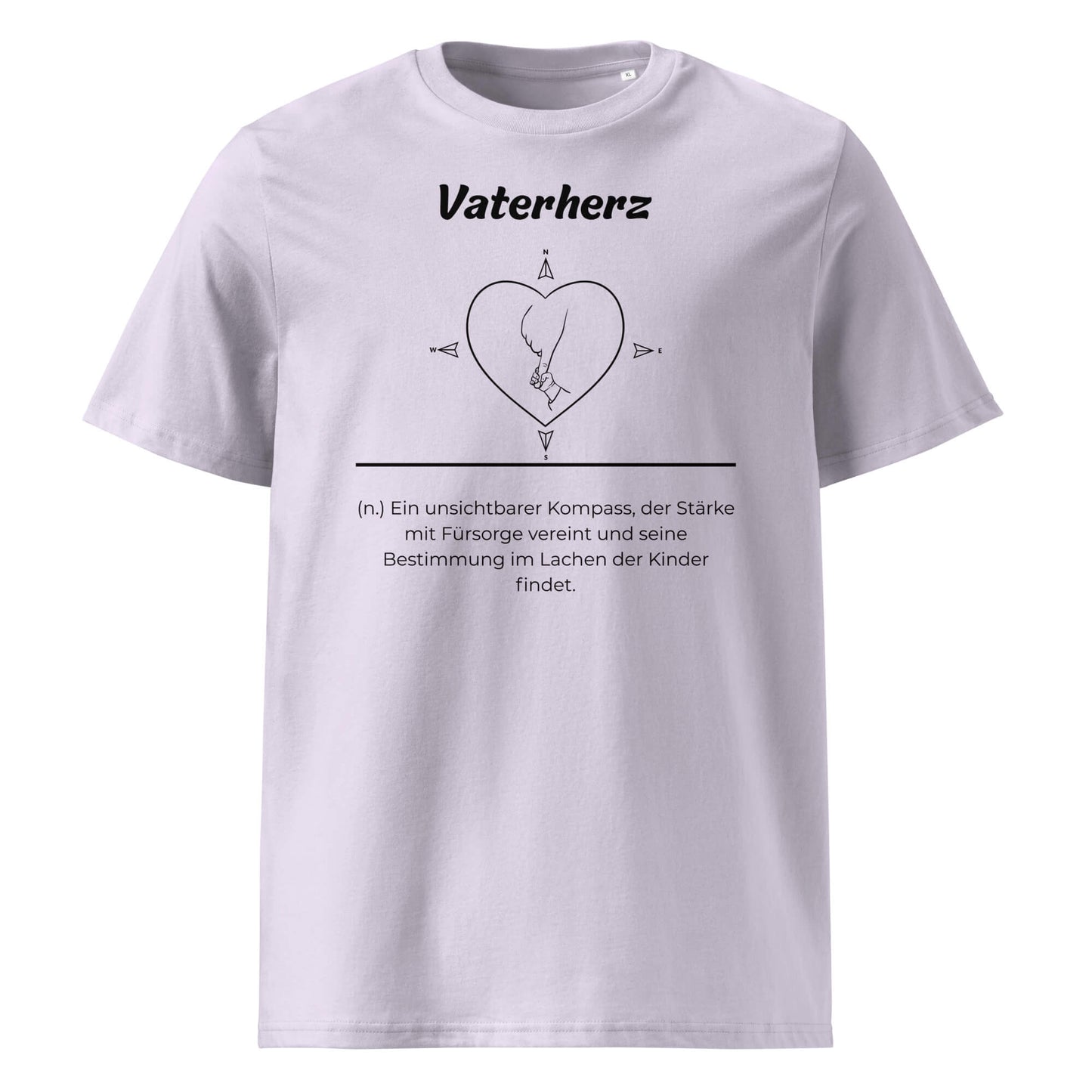 Geschenk T-Shirt - Vaterherz T-Shirt in Lavender aus 180/m² Bio-Baumwolle, Premium Edition, Frontansicht mit weißem Print
