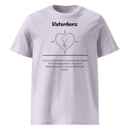 Geschenk T-Shirt - Vaterherz T-Shirt in Lavender aus 180/m² Bio-Baumwolle, Premium Edition, Frontansicht mit weißem Print