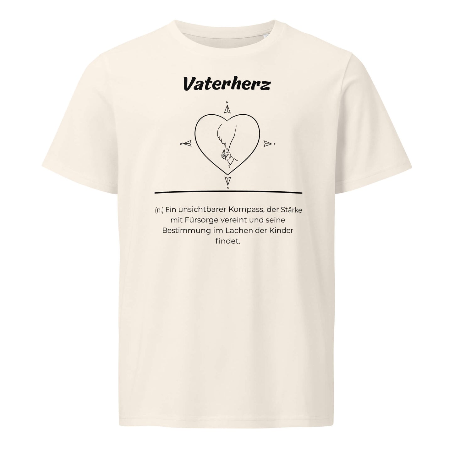 Geschenk T-Shirt - Vaterherz T-Shirt in Vintage White aus 155g/m² Bio-Baumwolle, Res5 Edition, Frontansicht mit weißem Print