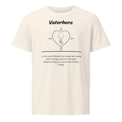 Geschenk T-Shirt - Vaterherz T-Shirt in Vintage White aus 155g/m² Bio-Baumwolle, Res5 Edition, Frontansicht mit weißem Print