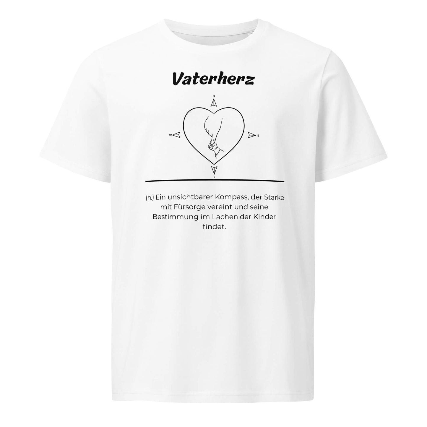 Geschenk T-Shirt - Vaterherz T-Shirt in White aus 155g/m² Bio-Baumwolle, Res5 Edition, Frontansicht mit schwarzem Print
