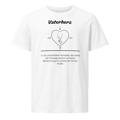 Geschenk T-Shirt - Vaterherz T-Shirt in White aus 155g/m² Bio-Baumwolle, Res5 Edition, Frontansicht mit schwarzem Print
