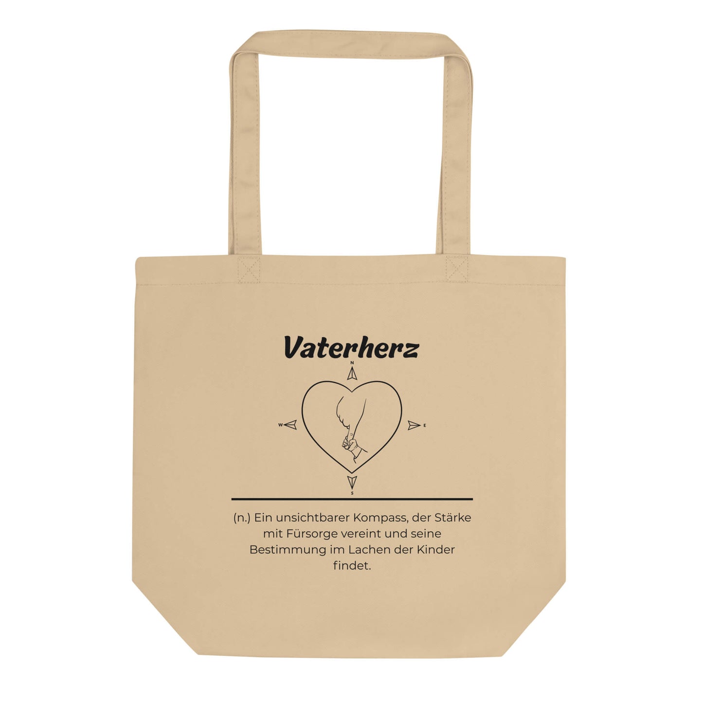 Geschenk Einkaufstasche - Vaterherz Tasche in Khaki aus Bio-Baumwolle - Res5 Edition - Frontansicht mit schwarzem Print