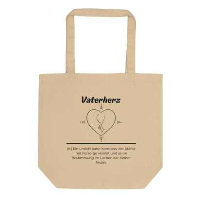 Geschenk Einkaufstasche - Vaterherz Tasche in Khaki aus Bio-Baumwolle - Res5 Edition - Frontansicht mit schwarzem Print