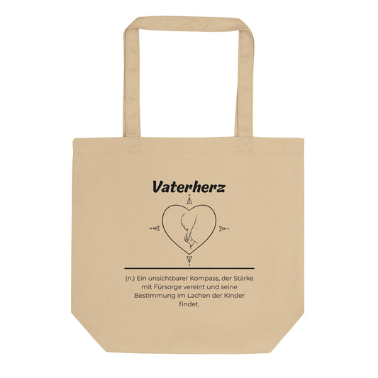 Geschenk Einkaufstasche - Vaterherz Tasche in Khaki aus Bio-Baumwolle - Res5 Edition - Frontansicht mit schwarzem Print