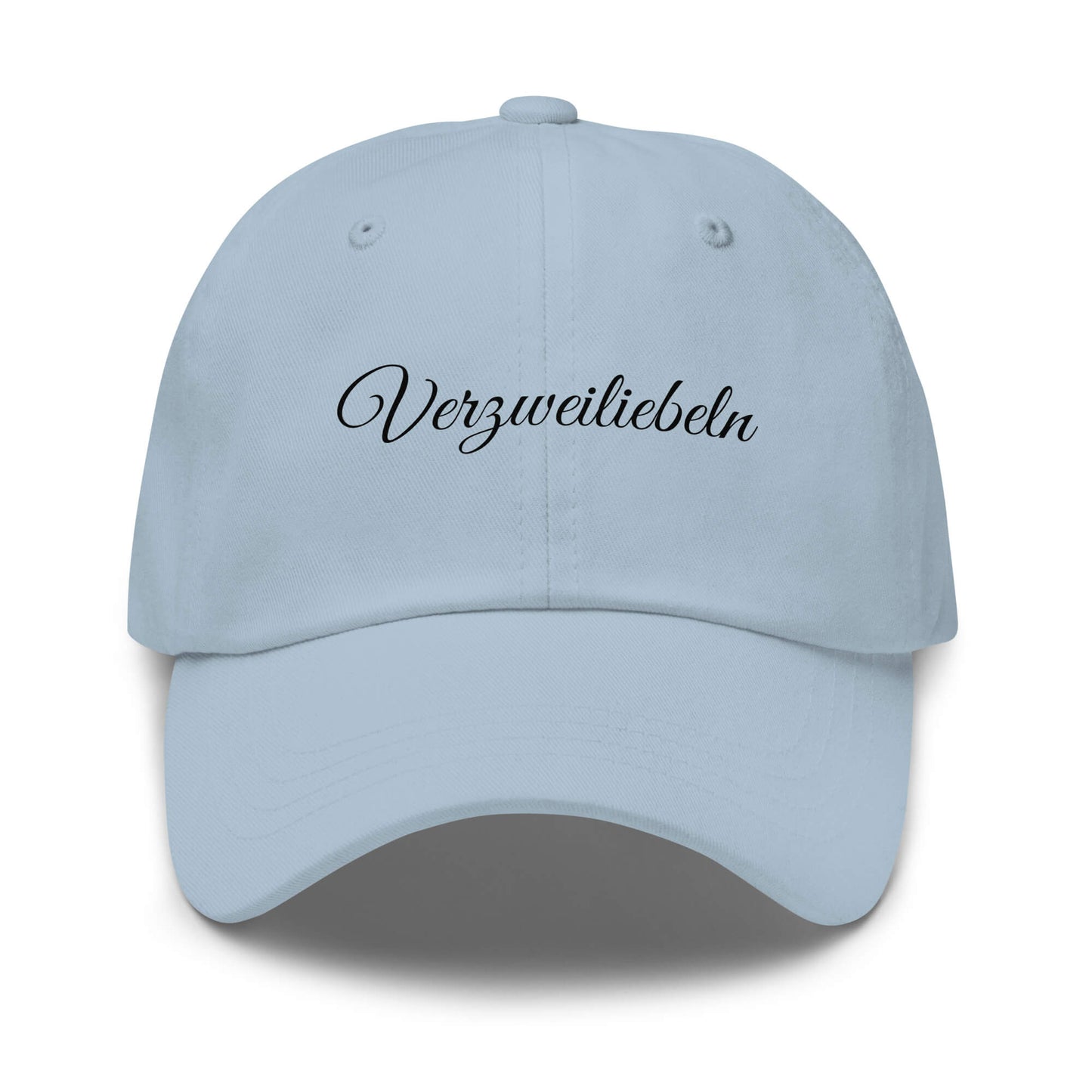 Verzweiliebeln Premium Dad Cap in Light Blue aus Chino-Baumwoll-Twill - neues Wort für positives Gefühlschaos - Front - Wortstolz Design