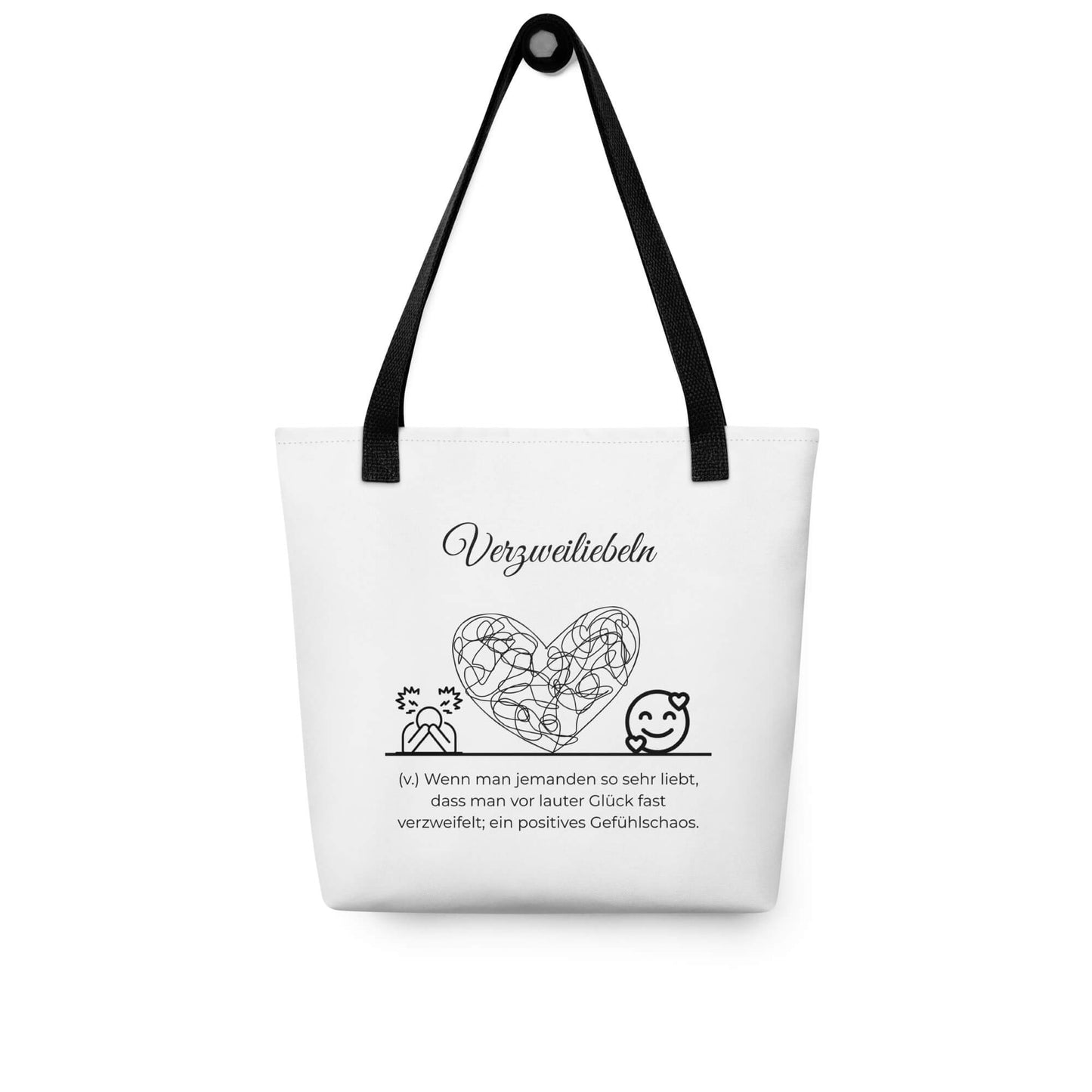 Verzweiliebeln - Stofftasche in Black -White aus Polyester und Baumwolle - Premium Edition - Frontansicht hängend mit schwarzem Print