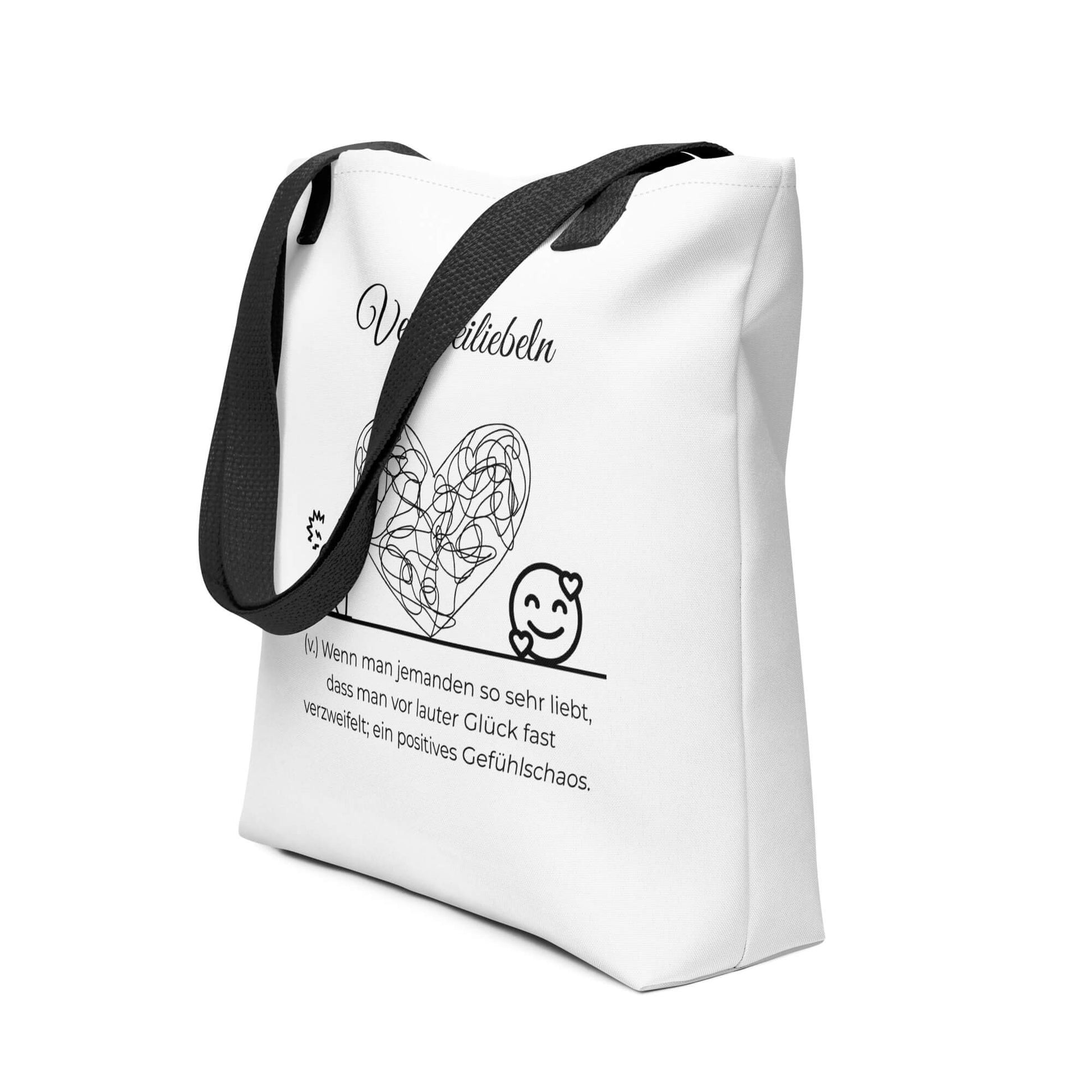Verzweiliebeln - Stofftasche in Black - White aus Polyester und Baumwolle - Premium Edition - Frontansicht schräg mit schwarzem Print