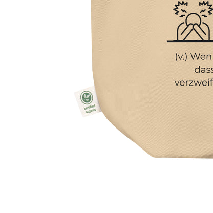 Verzweiliebeln Bio-Stoffbeutel. Einkaufstasche in Oyster aus Bio-Baumwolle - Res5 Edition - Ansicht Zertifikat Info