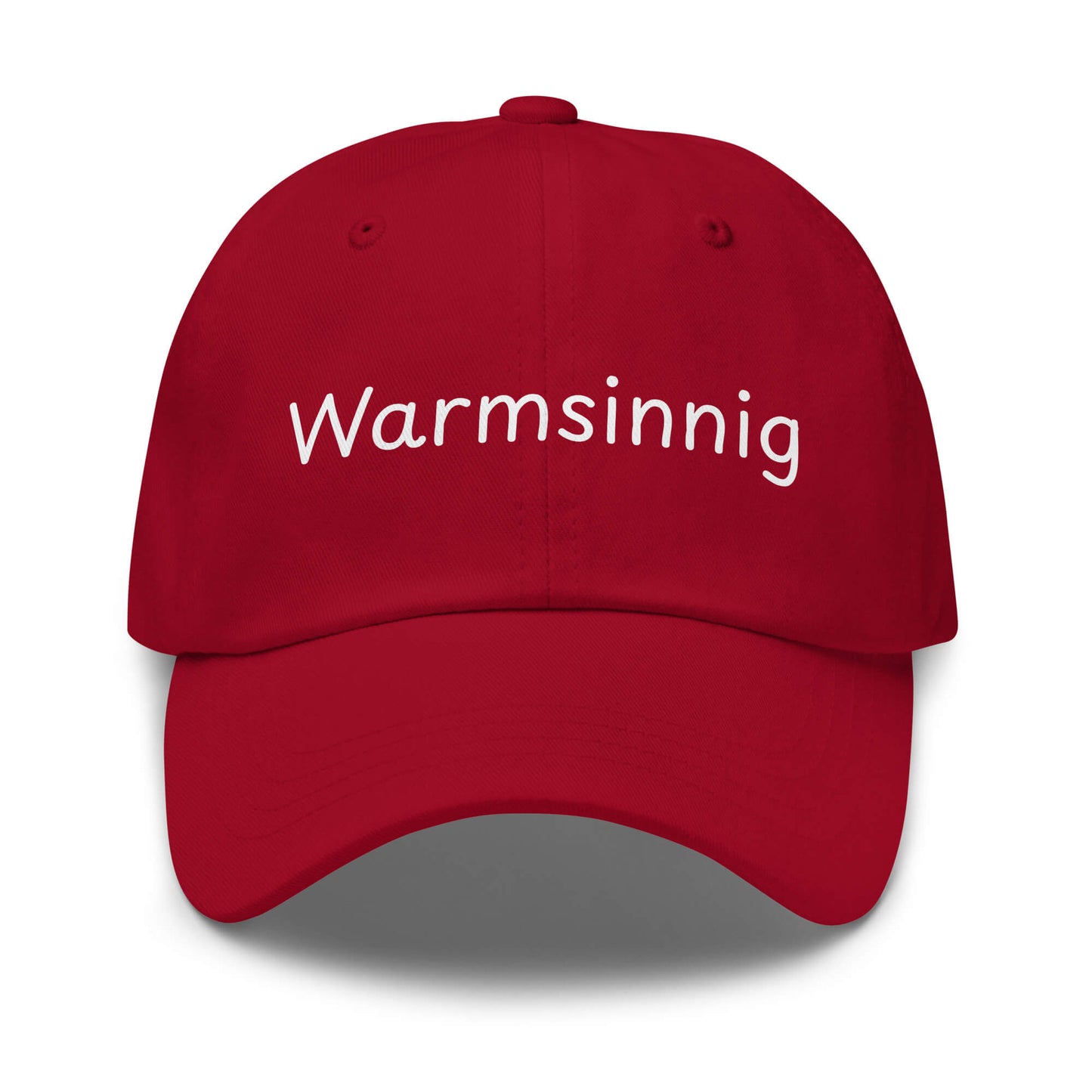 Warmsinnig Premium Dad Cap in Cranberry aus Chino-Baumwoll-Twill - neues Wort für wohlige Wärme - Front - Wortstolz Design