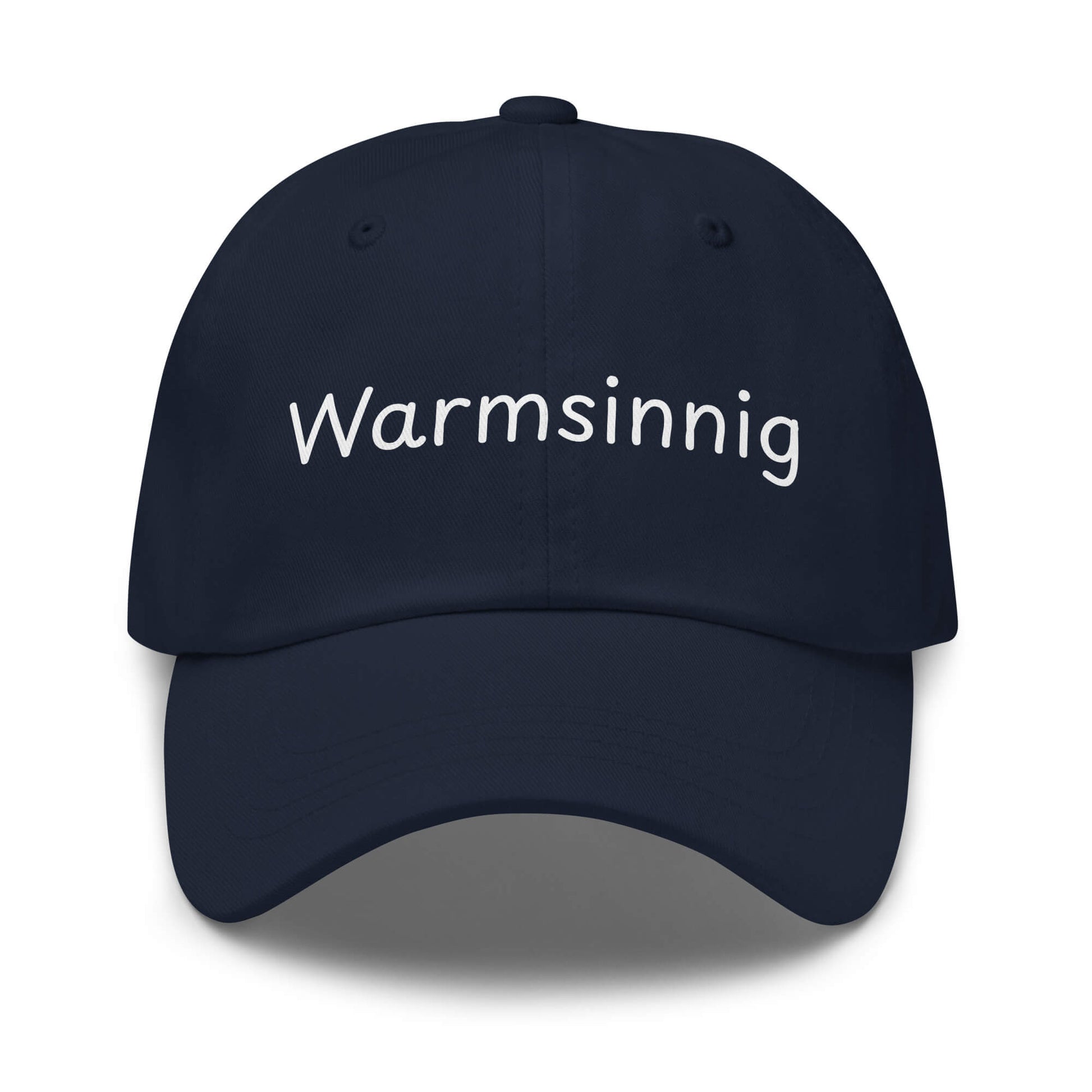 Warmsinnig Premium Dad Cap in Marineblau aus Chino-Baumwoll-Twill - neues Wort für wohlige Wärme - Front - Wortstolz Design